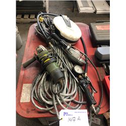 CORDED GRINDER, EXTENSION CORD, RETRACTABLE SHOP LIGHT & BLUE POINT TIRE INFLATING GAUGE