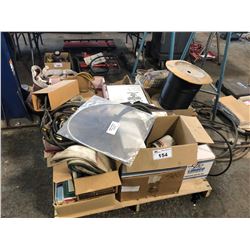 PALLET OF ASSORTED RECORDS, PARTS, WIRE & MORE