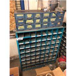 METAL 72 BAY PARTS/HARDWARE BIN WITH CONTENTS