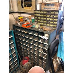 METAL 72 BAY PARTS/HARDWARE BIN WITH CONTENTS