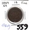 Image 1 : 1859 CNDN LARGE 1 CENT PC *NARROW 9 EVEN DATE 9*