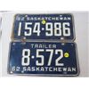 Image 1 : LICENSE PLATES (SASKATCHEWAN) *QTY 2* (1962 * 1 IS TRAILER)