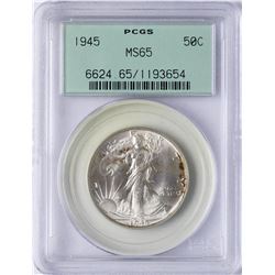 1945 Walking Liberty Half Dollar Coin PCGS MS65