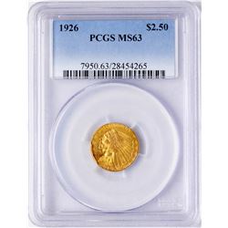 1926 $2 1/2 Indian Head Quarter Eagle Gold Coin PCGS MS63