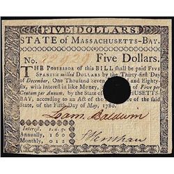 May 5, 1780 $5 Massachusetts Colonial Currency Note