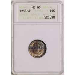 1949-S Roosevelt Dime Coin ANACS MS65