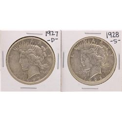 Lot of 1927-D & 1928-S $1 Peace Silver Dollar Coins