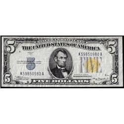 1934A $5 North Africa WWII Emergency Issue Silver Certificate Note