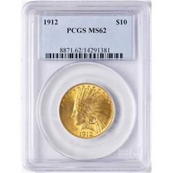 1912 $10 Indian Head Eagle Gold Coin PCGS MS62