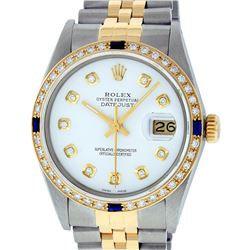 Rolex Mens Two Tone 14K White Diamond & Sapphire Datejust Wriswatch