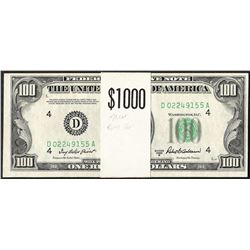 Original Strap of (10) 1950B $100 Federal Reserve Notes Cleveland