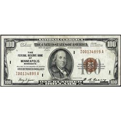 1929 $100 Federal Reserve Bank of Minneapolis Note
