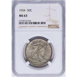 1934 Walking Half Dollar Coin NGC MS63
