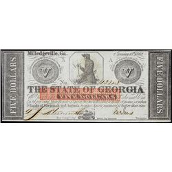 1862 $5 The State of Georgia Obsolete Note Civil War Era