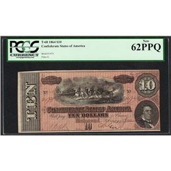 1864 $10 Confederate States of America Note T-68 PCGS New 62PPQ