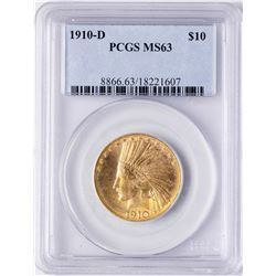 1910-D $10 Indian Head Eagle Gold Coin PCGS MS63