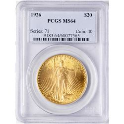 1926 $20 St. Gaudens Double Eagle Gold Coin PCGS MS64