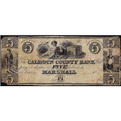 1800's $5 Calhoun County Bank Marshall, MI Obsolete Note