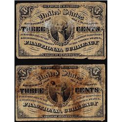 Lot of (2) March 3, 1863 Third Issue 3 Cents Fractional Currency Notes