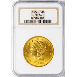 1904 $20 Liberty Head Double Eagle Gold Coin NGC MS64