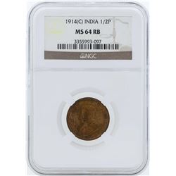 1914C India 1/2 Pice Coin NGC MS64RB