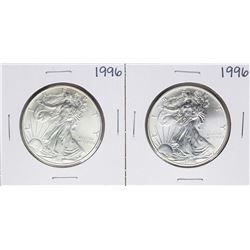 Lot of (2) 1996 $1 American Silver Eagle Coins