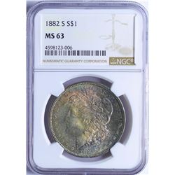 1882-S $1 Morgan Silver Dollar Coin NGC MS63 Amazing Toning