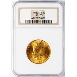 1932 $10 Indian Head Eagle Gold Coin NGC MS63