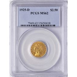 1925-D $2 1/2 Indian Head Quarter Eagle Gold Coin PCGS MS62