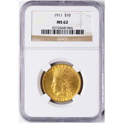 1911 $10 Indian Head Eagle Gold Coin NGC MS62