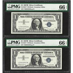 (2) Consecutive 1957B $1 Silver Certificate STAR Notes PMG Gem Uncirculated 66EP