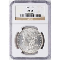 1887 $1 Morgan Silver Dollar Coin NGC MS64
