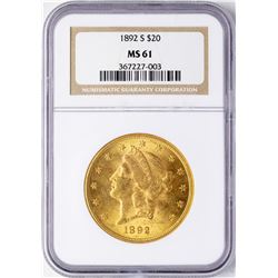 1892-S $20 Liberty Head Double Eagle Gold Coin NGC MS61