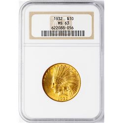 1932 $10 Indian Head Eagle Gold Coin NGC MS63