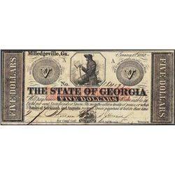 1862 $5 The State of Georgia Obsolete Note