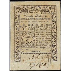 May 1786 Rhode Island 20 Shillings Colonial Currency Note