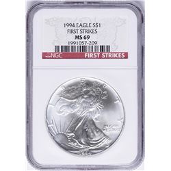 1994 $1 American Silver Eagle Coin NGC MS69 First Strikes