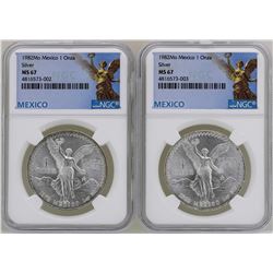 Lot of (2) 1982Mo Mexico Libertad Onza Silver Coins NGC MS67