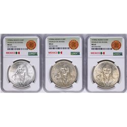 Lot of (3) 1978Mo Doubled Die Reverse Mexico 100 Pesos Silver Coins NGC MS61/62/