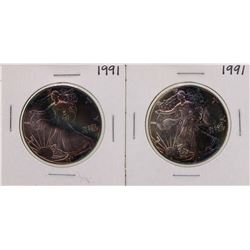 Lot of (2) 1991 $1 American Silver Eagle Coins