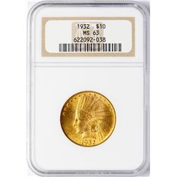 1932 $10 Indian Head Eagle Gold Coin NGC MS63
