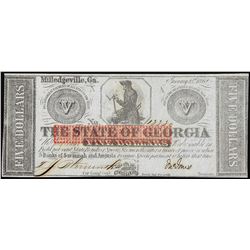 1862 $5 The State of Georgia Obsolete Note Civil War Era