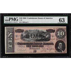 1864 $10 Confederate States of America Note T-68 PMG Uncirculated 63