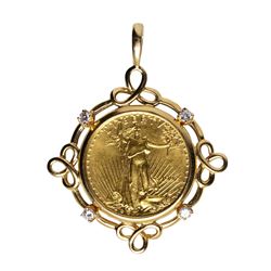 1992 $5 American Gold Eagle Coin in Pendant with Diamonds