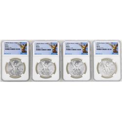 Lot of (4) 1982Mo Mexico Libertad Onza Silver Coins NGC MS65