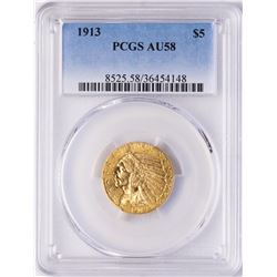1913 $5 Indian Princess Head Half Eagle Gold Coin PCGS AU58