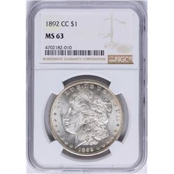 1892-CC $1 Morgan Silver Dollar Coin NGC MS63