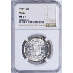 1936 York County, Maine Tercentenary Commemorative Half Dollar Coin NGC MS64