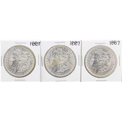Lot of (3) 1887 $1 Morgan Silver Dollar Coins