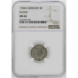 1784-A Germany Silesia 3 Krezuer Coin NGC MS64